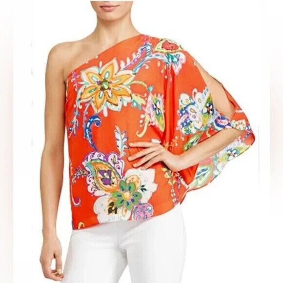 LAUREN RALPH LAUREN Black Label One Shoulder Blouse in Multi Floral Print - Picture 2 of 10